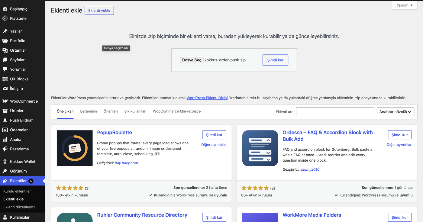 woocommerce sipariş bildirimi ayarlar paneli